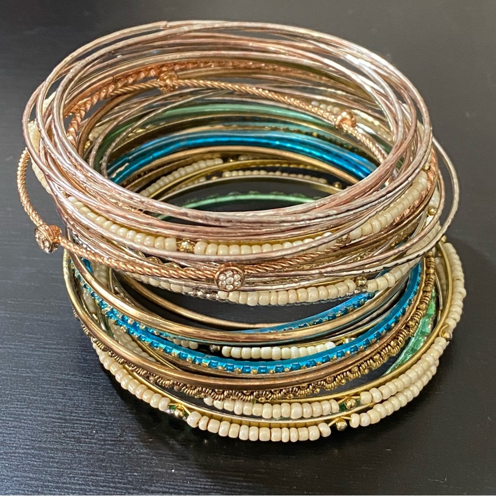 Variety Stack of 34 Thin Bangle Bracelets